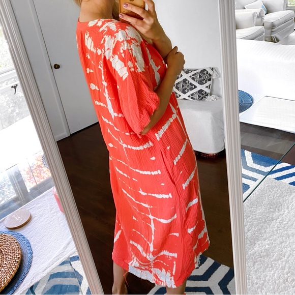 🦀 YFB BOHO CORAL TIE DYE WOVEN BEACH COVERUP! - Picture 4 of 13